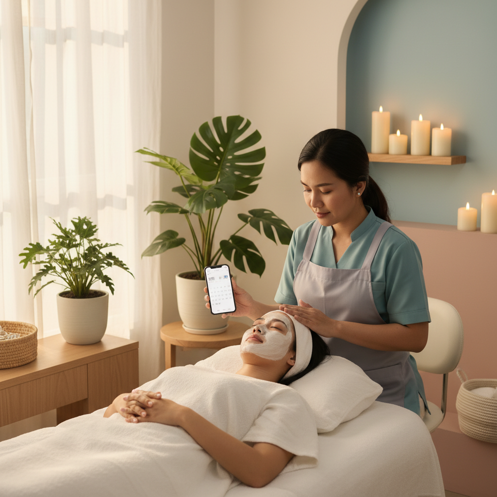 Ilustrasi Salon & Spa menggunakan TempahKu untuk pengurusan booking